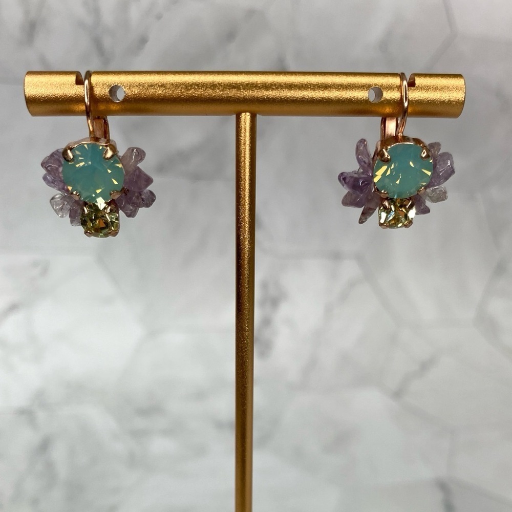 Belladonna Lever Back Earrings Swarovski Crystals & Amethyst New Semi Precious